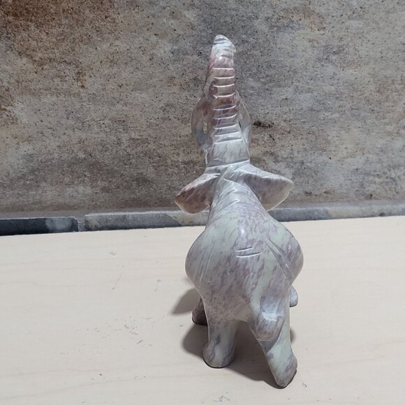Small Hand Carved Elephant Figurine Pink White Stone Marble Onyx Trunk Raised - Picture 4 of 12